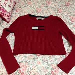 Tommy Hilfiger Red Cropped Sweater with Logo